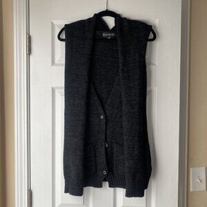 NikiBiki | Charcoal Sleeveless Knit Button-Down Cardigan with Attached Scarf